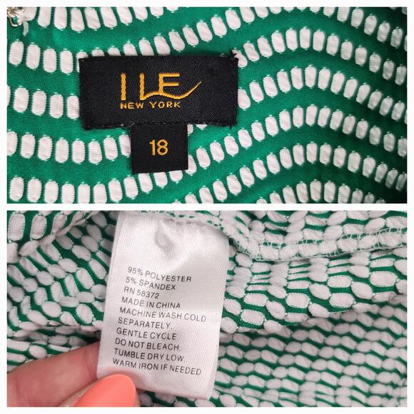 Green White Dress Womens 18 XL Geometric Fit Flare Flowy Sleeveless Polka Dot - Picture 13 of 13